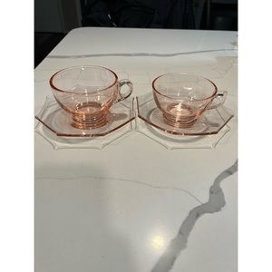 Vintage Pink Depression Glass Punch Cups and Octagon Plates